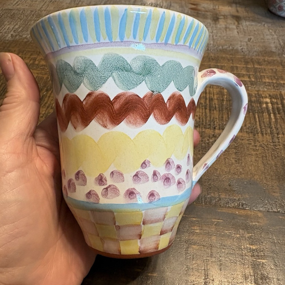 MacKenzie-Childs Ceramic Mug Cup 1990 Vintage Hand Painted! #7 Terracotta